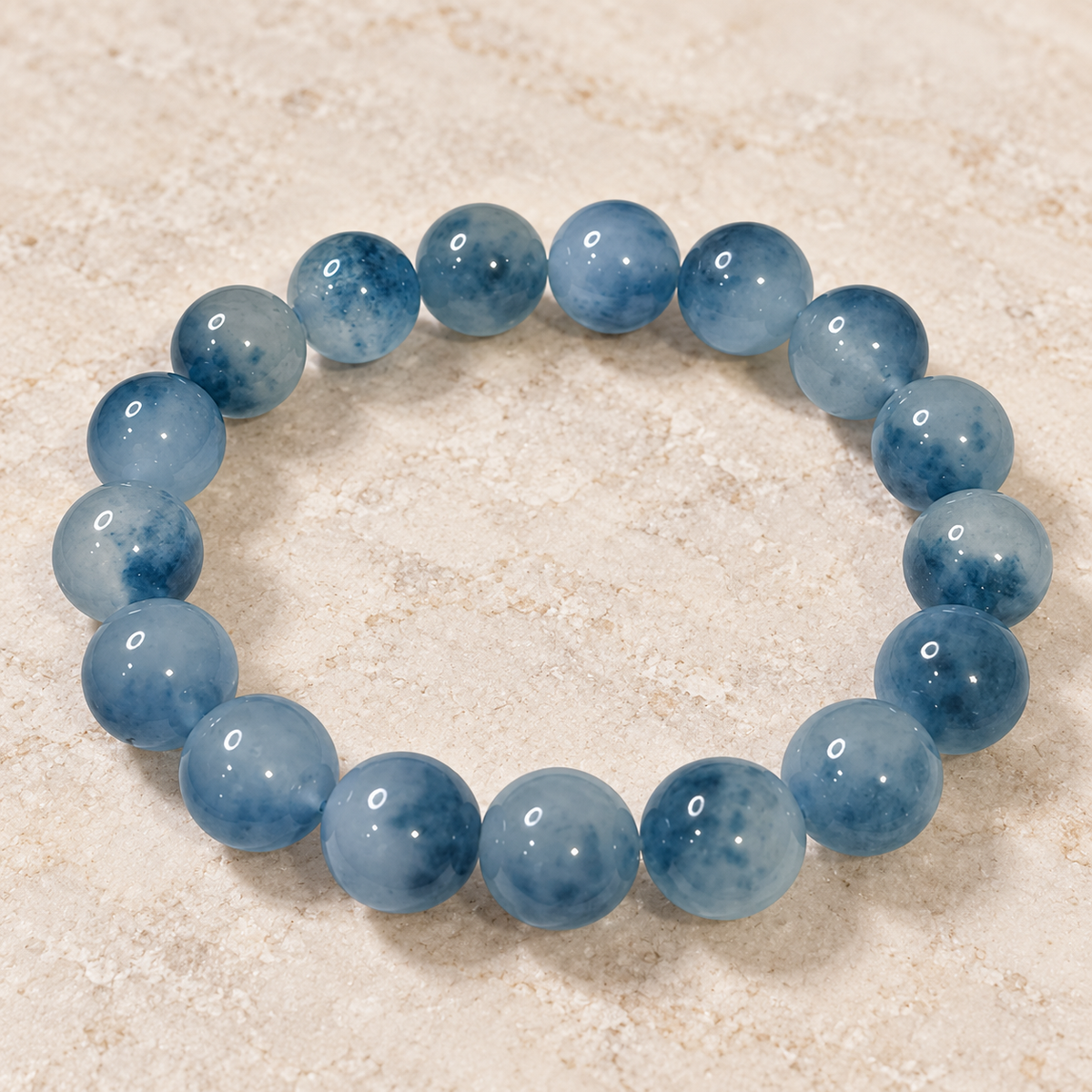 Icy blue water jadeite blue inclusions bracelet — full bracelet material detail