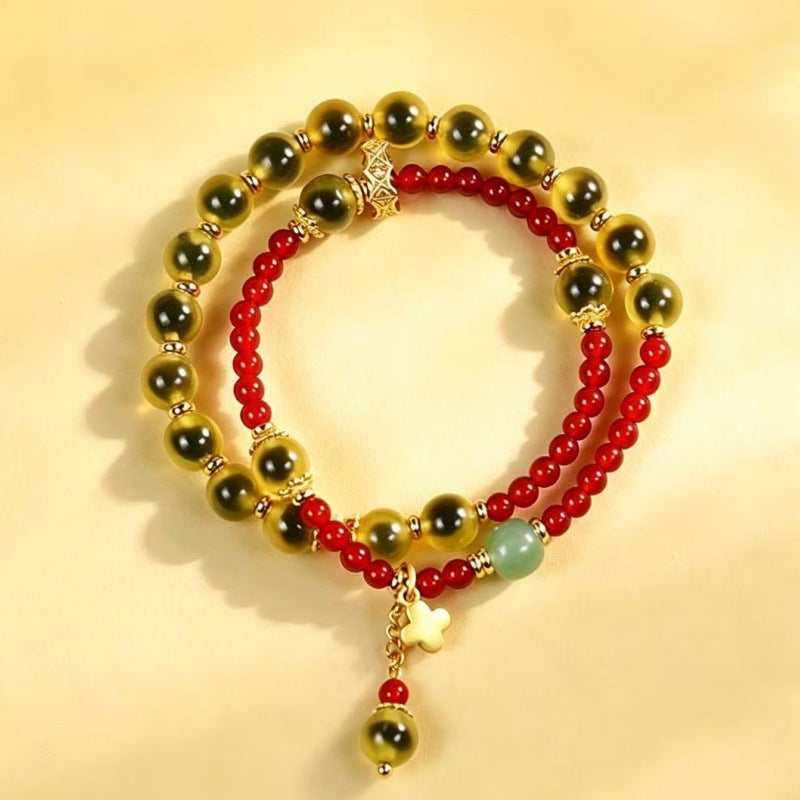 Candy agate double-wrap bracelet gold view