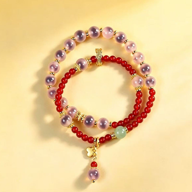 Candy agate double-wrap bracelet pink view