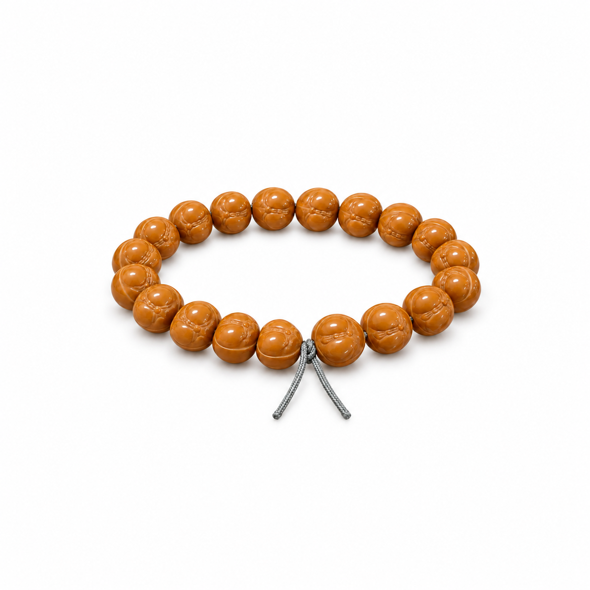 Carved walnut bead bracelet on a white background