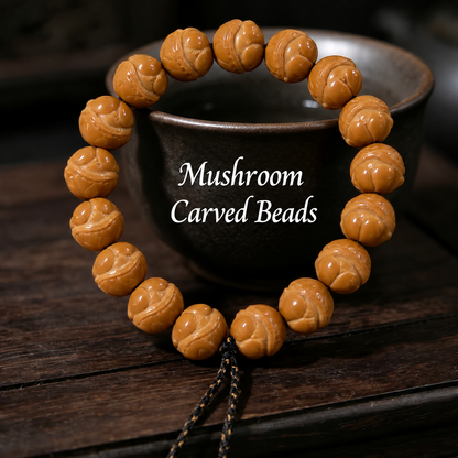 Mushroom walnut bead bracelet, Approx. 14 mm