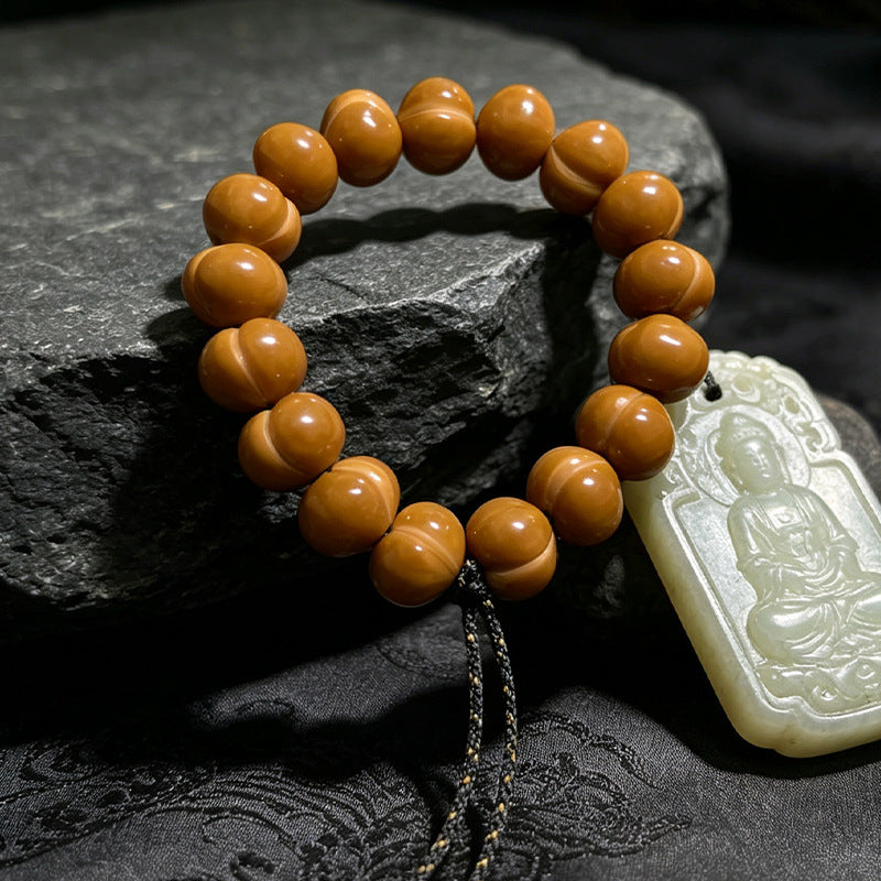 Carved walnut bead bracelet, source product view 3