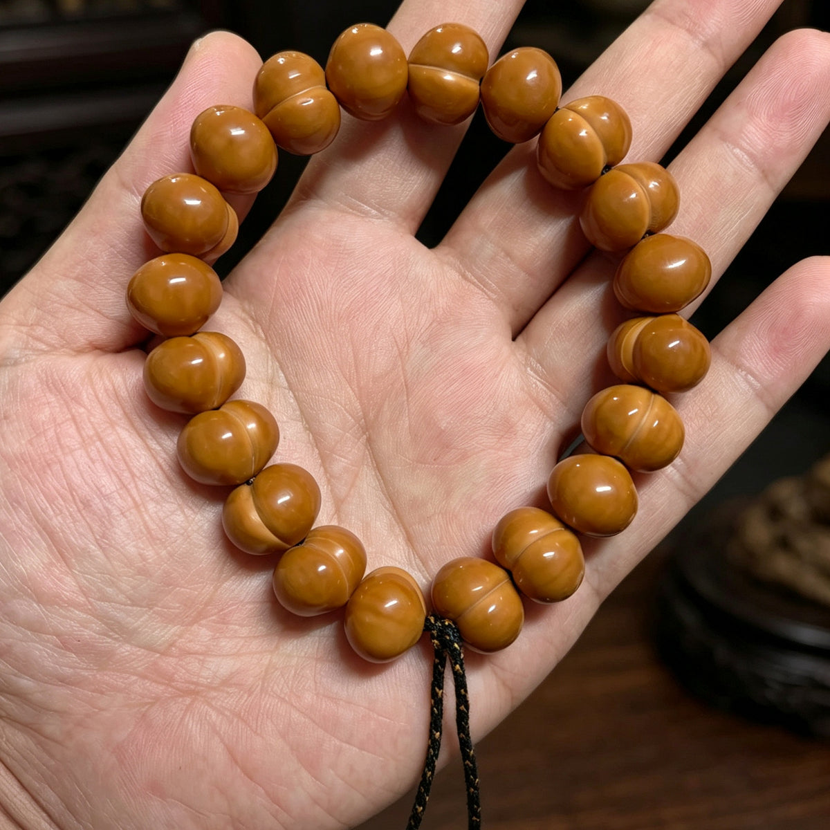Carved walnut bead bracelet, source product view 12
