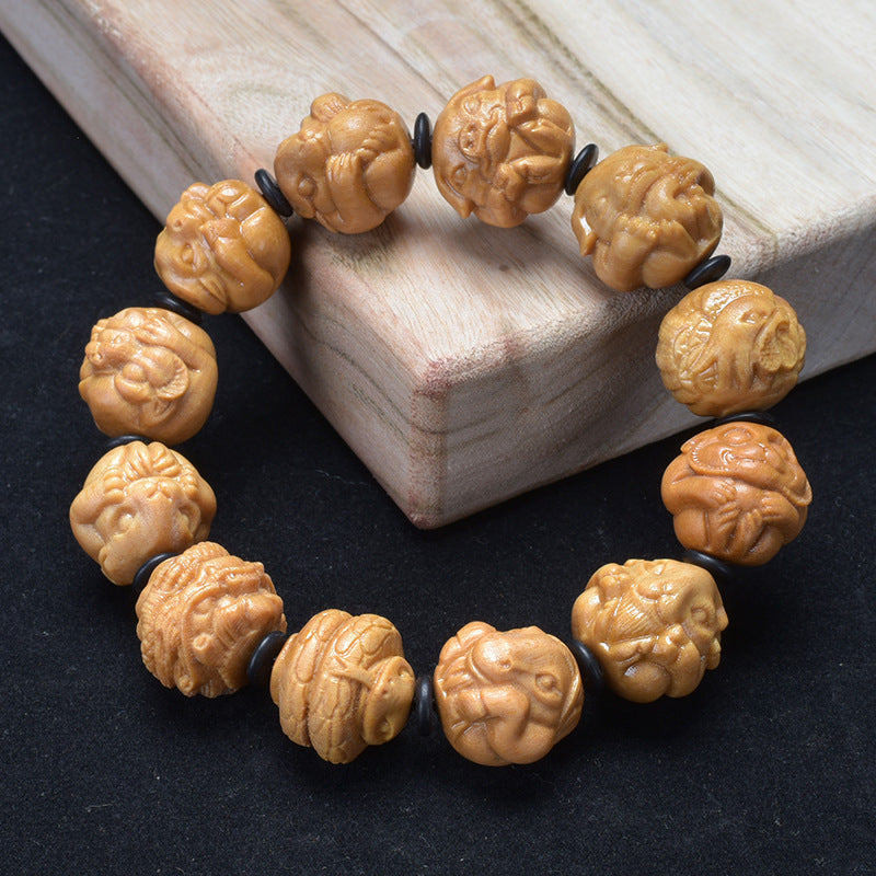 Sandalwood Zodiac carved wooden bracelet