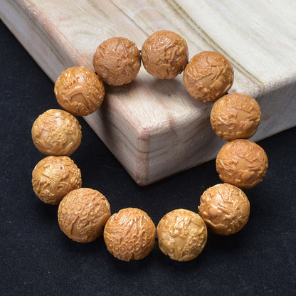 Sandalwood Dragon and Phoenix carved wooden bracelet