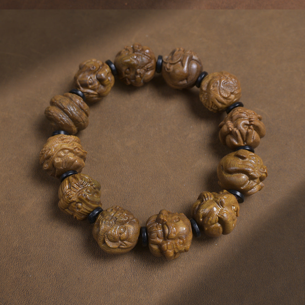 Green Wood Zodiac carved wooden bracelet