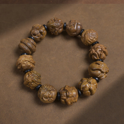 Green Wood Zodiac carved wooden bracelet