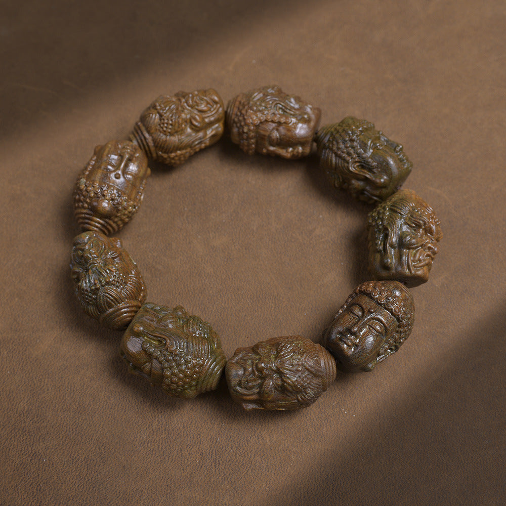 Green Wood Dual Face carved wooden bracelet