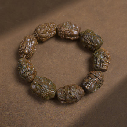 Green Wood Dual Face carved wooden bracelet