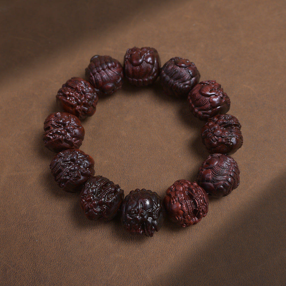 Zitan Wood Classic Pixiu carved wooden bracelet