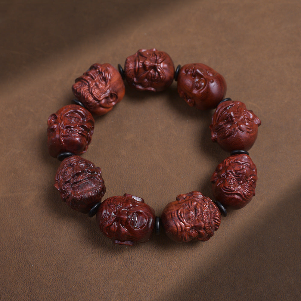 Zitan Wood Eighteen Arhats carved wooden bracelet