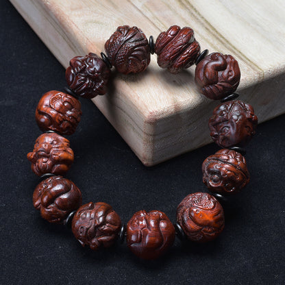 Zitan Wood Zodiac carved wooden bracelet