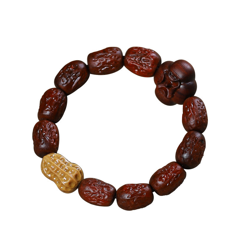 Complete carved wood bracelet on a white background