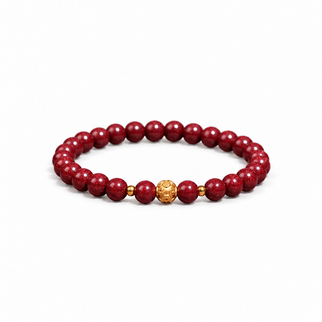 Cinnabar coin bead bracelet – white background