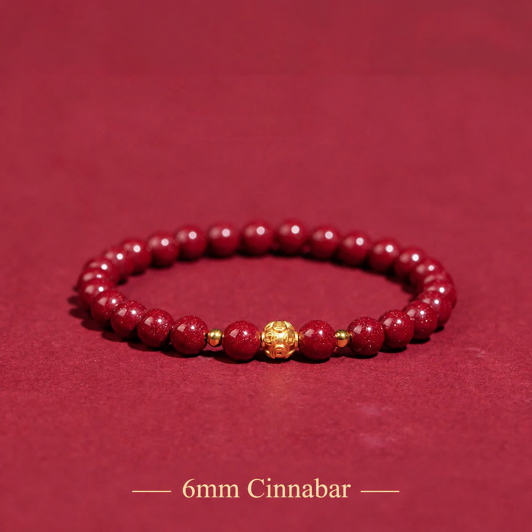 Cinnabar coin bead bracelet – 6mm beads