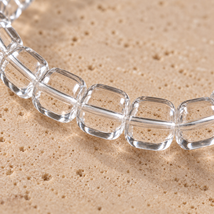 7A Clear Quartz Barrel Bead Bracelet – water-clear bead macro detail