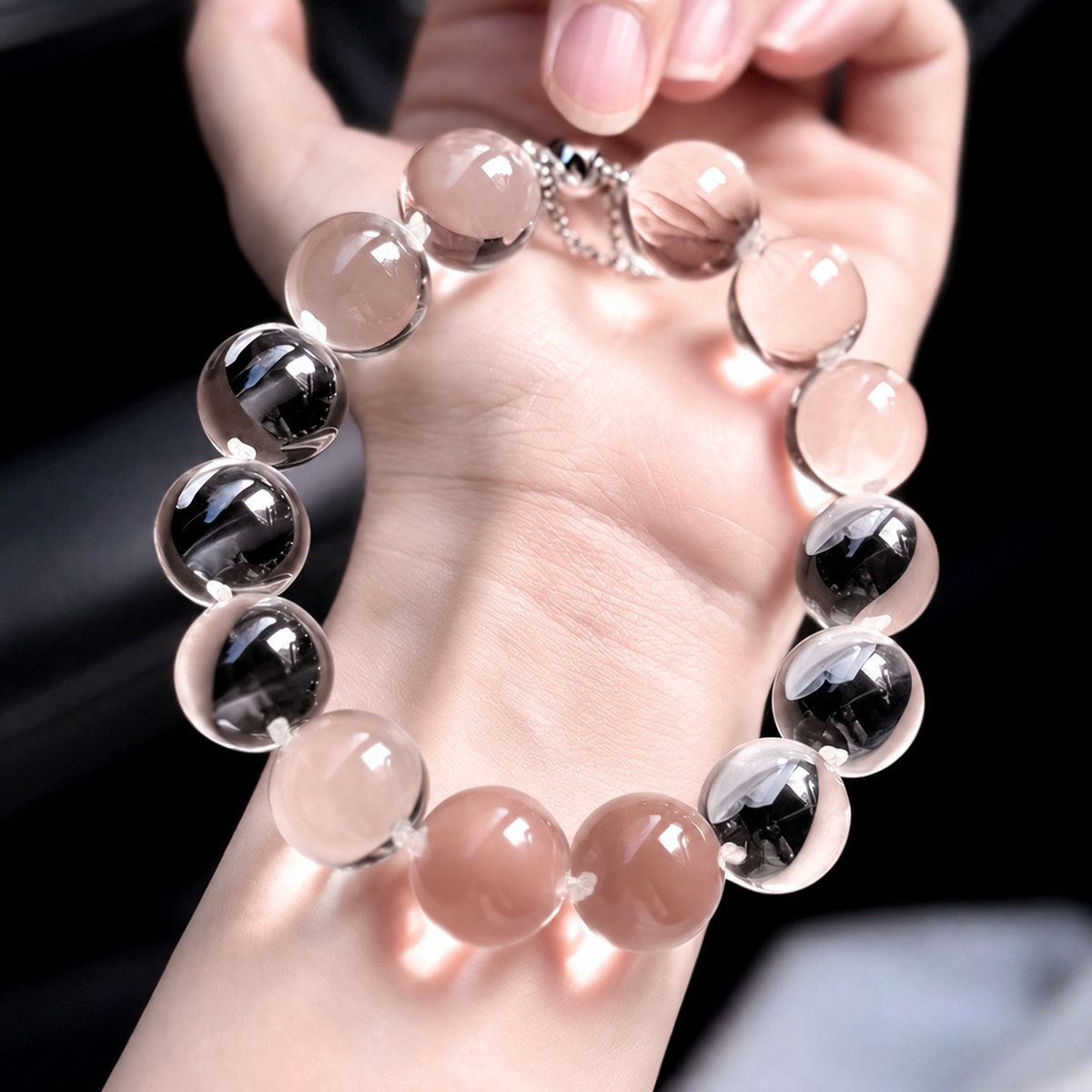 Clear quartz bubble bead bracelet, original product view 2
