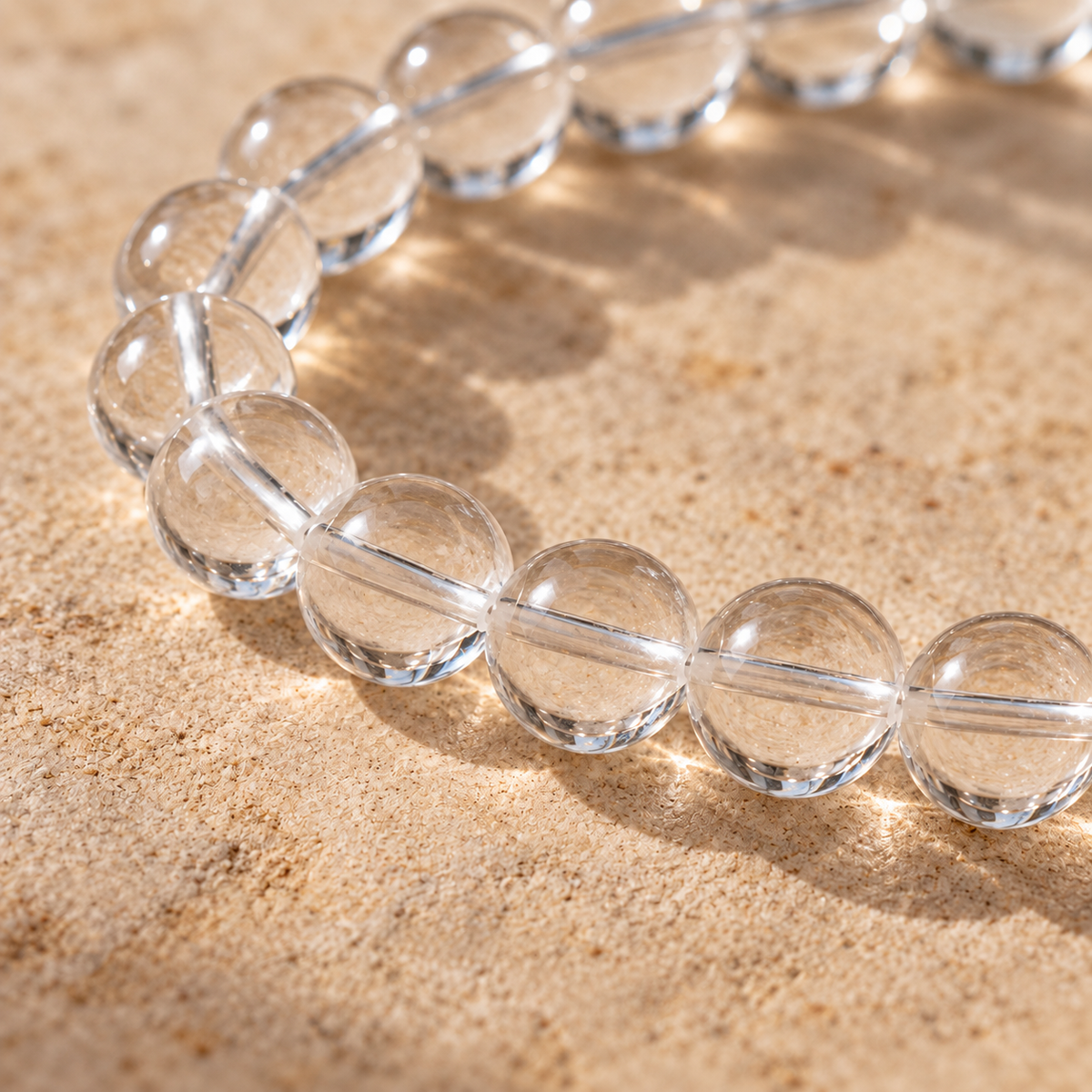 Natural Clear Quartz Minimalist Bracelet – transparent bead macro detail