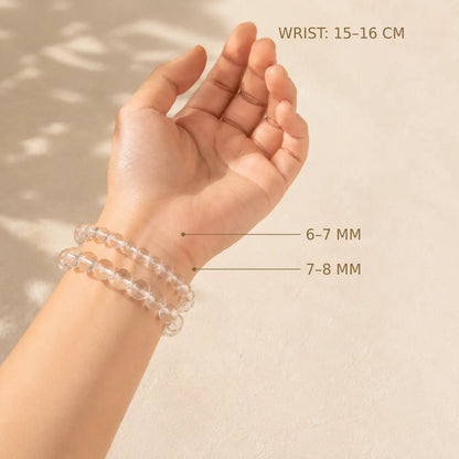 Clear Quartz Minimalist – bead size comparison on a 15–16 cm wrist