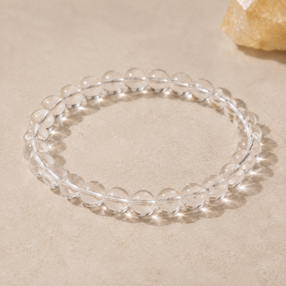 Natural Clear Quartz Bracelet – Minimalist – centered flatlay product view