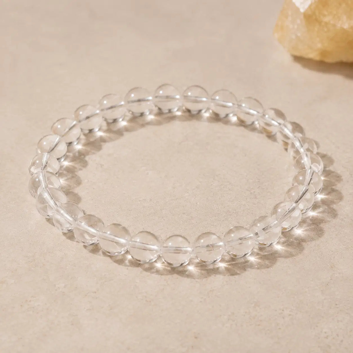 Natural Clear Quartz Bracelet – Minimalist – centered flatlay product view