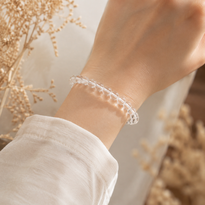 Natural Clear Quartz Bracelet – Minimalist – realistic on-wrist view