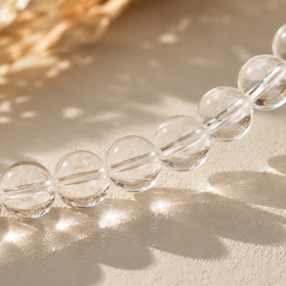 Natural Clear Quartz Bracelet – Minimalist – bead texture macro detail
