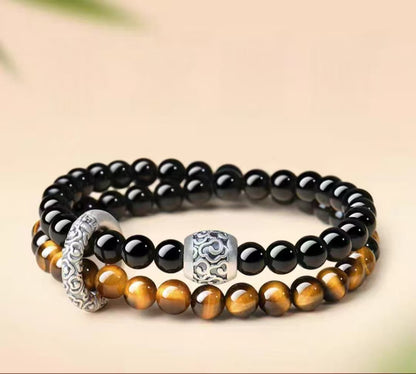 Obsidian & Tiger Eye double-wrap bracelet, 6mm strand beads