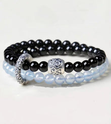 Obsidian & Icy Blue Beads