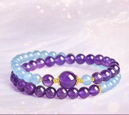 Purple & Icy Blue Beads double-wrap bracelet, 6mm strand beads