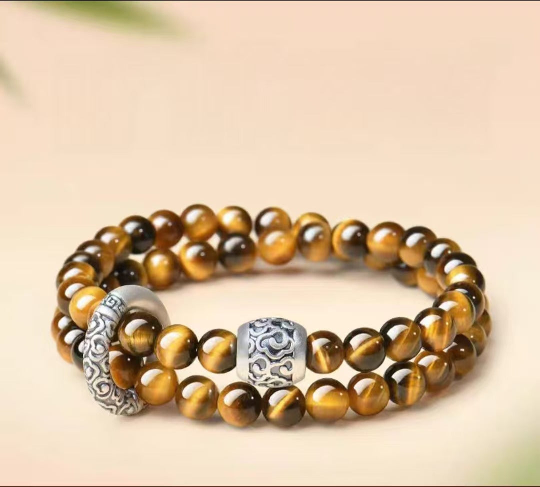 Yellow Tiger Eye double-wrap bracelet, 6mm strand beads