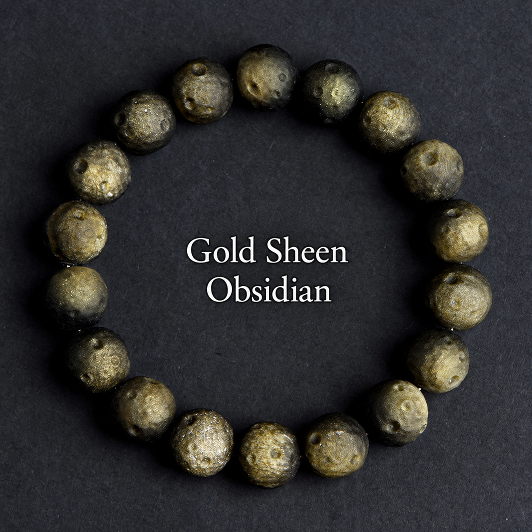 Gold sheen crater-textured obsidian bracelet