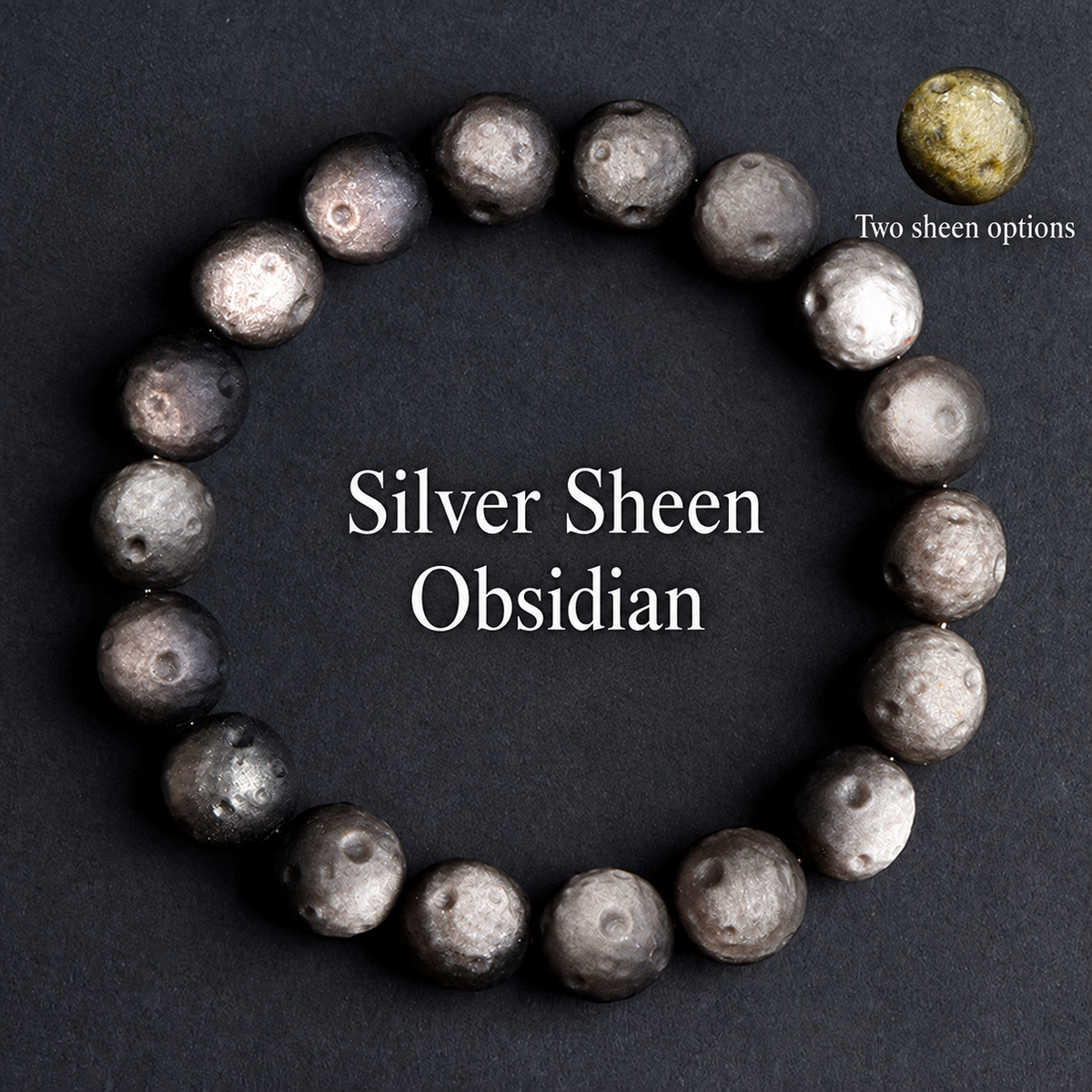 Silver sheen obsidian bracelet with alternate gold sheen detail