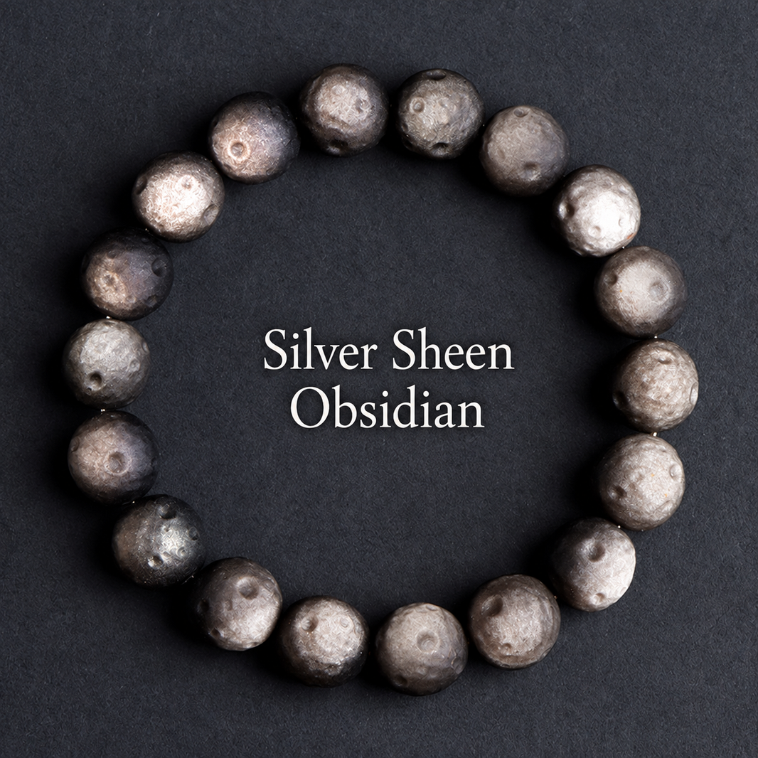 Silver sheen crater-textured obsidian bracelet