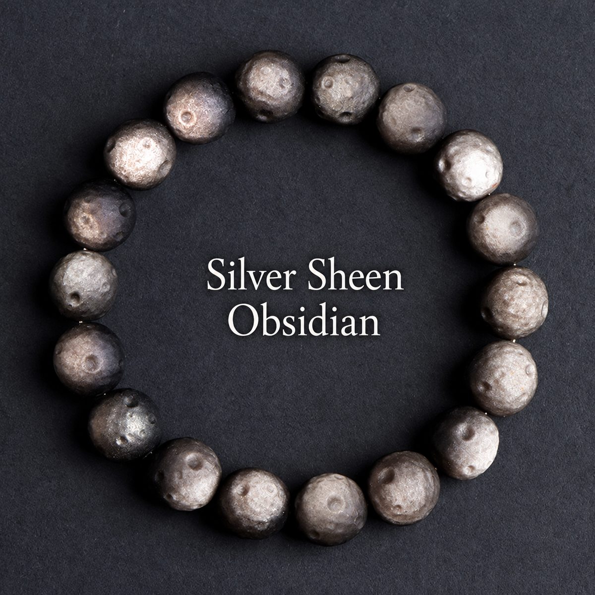 Silver sheen crater-textured obsidian bracelet