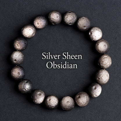 Silver sheen crater-textured obsidian bracelet