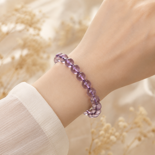 Light amethyst bracelet worn on the wrist