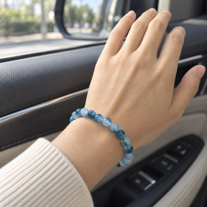 Icy blue water jadeite bracelet — 8mm wearing view