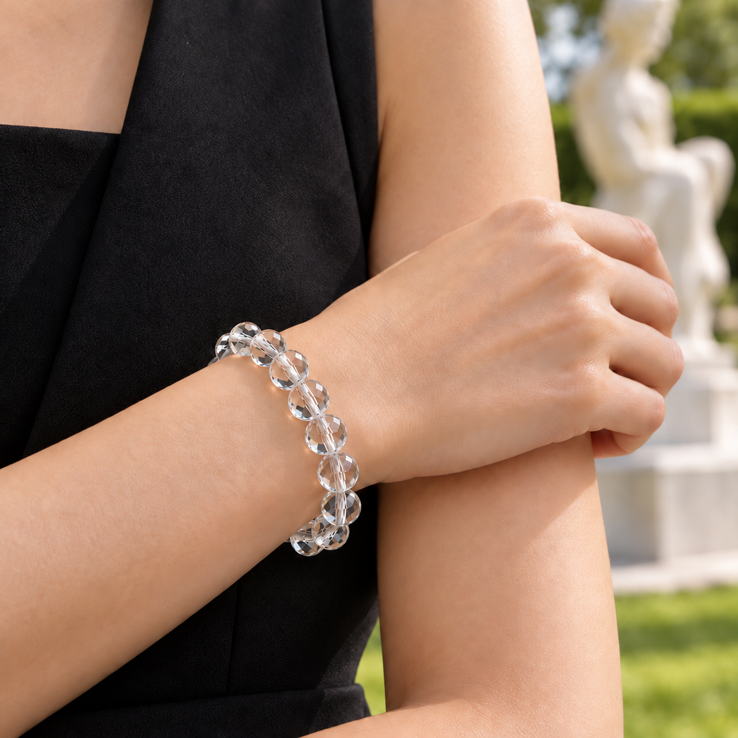 Natural Faceted Clear Quartz Bracelet – women’s garden wrist view