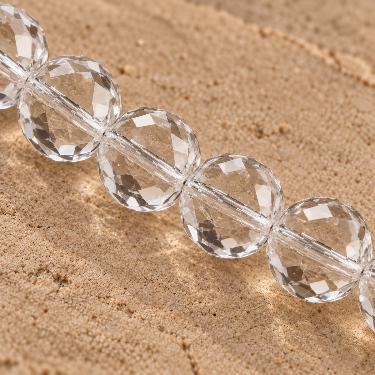 Natural Faceted Clear Quartz Bracelet – restrained faceted macro detail