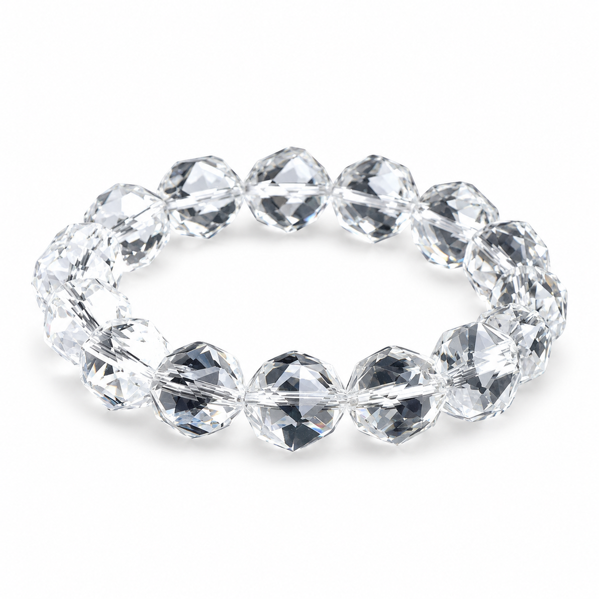 Natural Faceted Clear Quartz Bracelet – 15–16mm