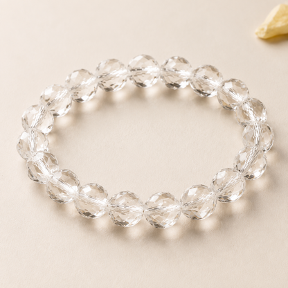 Natural Clear Quartz Faceted Bracelet – centered flatlay product view