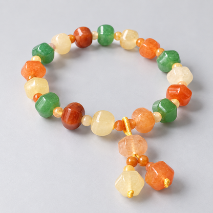 Faceted Golden Silk Jade (Jinsi Yu) multicolor bead bracelet three-quarter product view