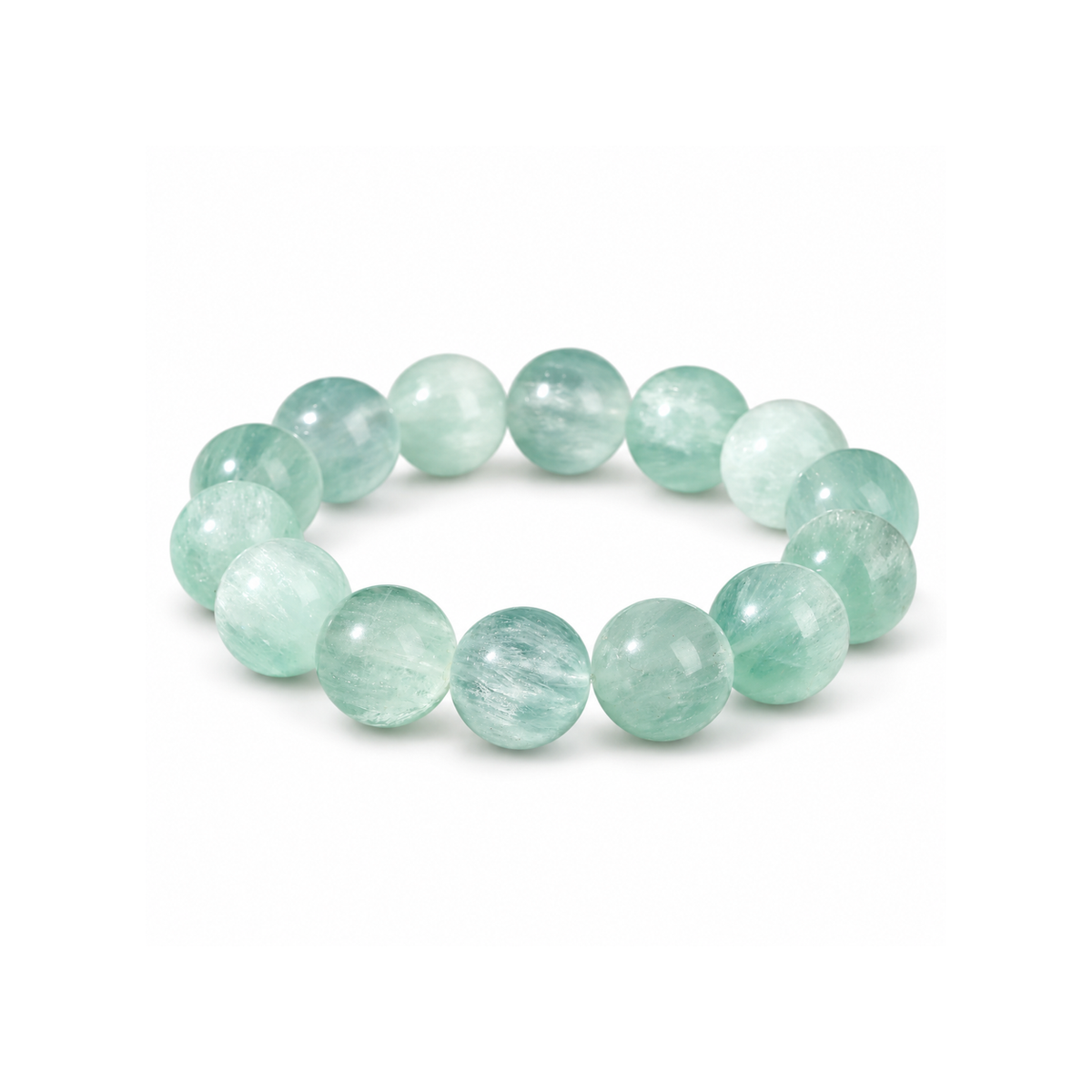 Mint green round bead bracelet on a white background