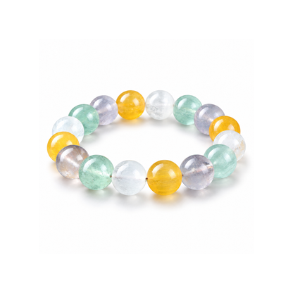 Multicolor round bead bracelet on a white background