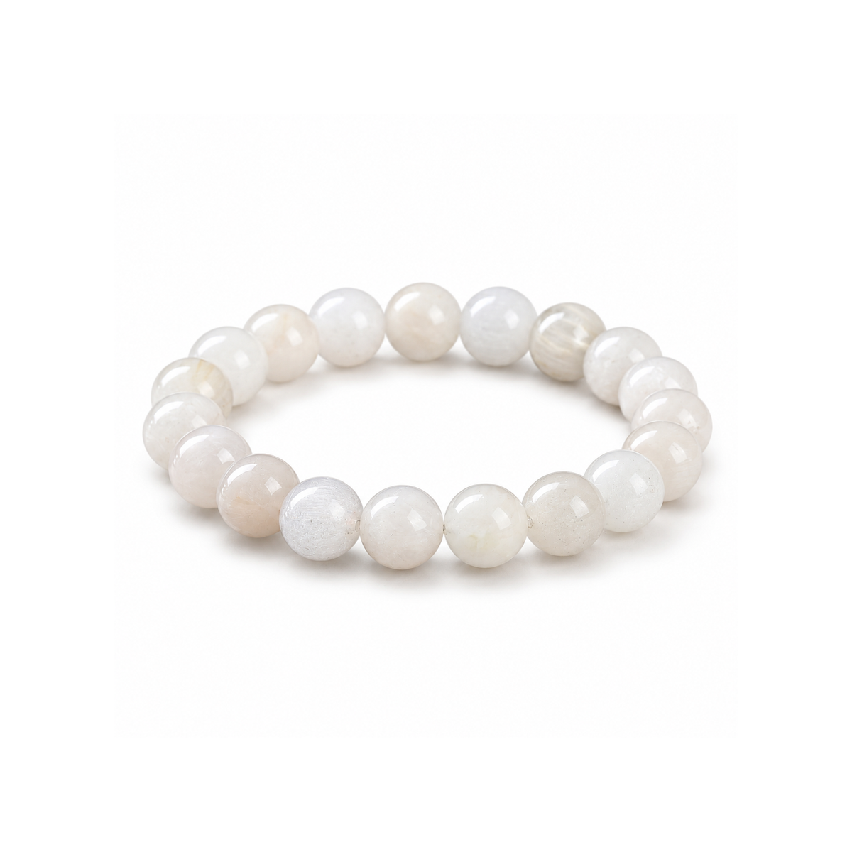 Milky white round bead bracelet on a white background