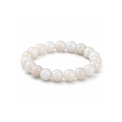 Milky white round bead bracelet on a white background
