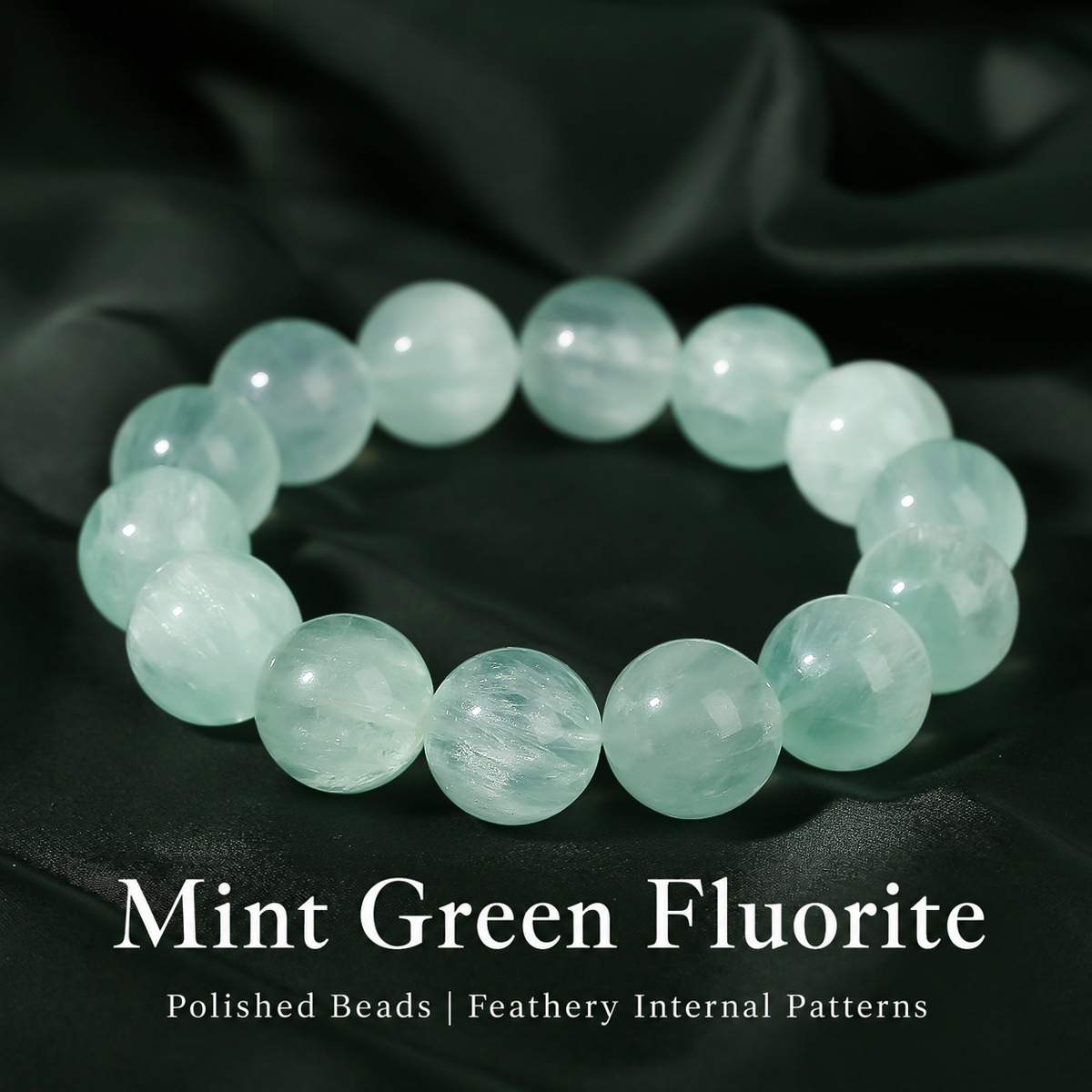 Round bead bracelet showing its polished surface and internal patterns