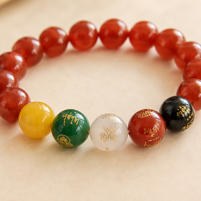 Five Elements Agate Blessing Bracelet – bead texture macro detail