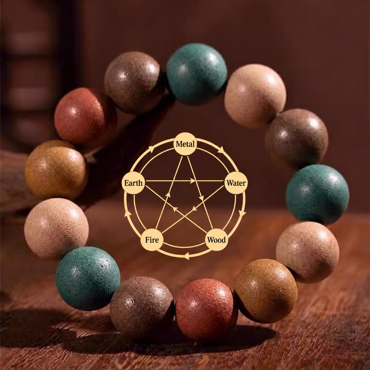 Five Elements cultural design diagram and herbal beads